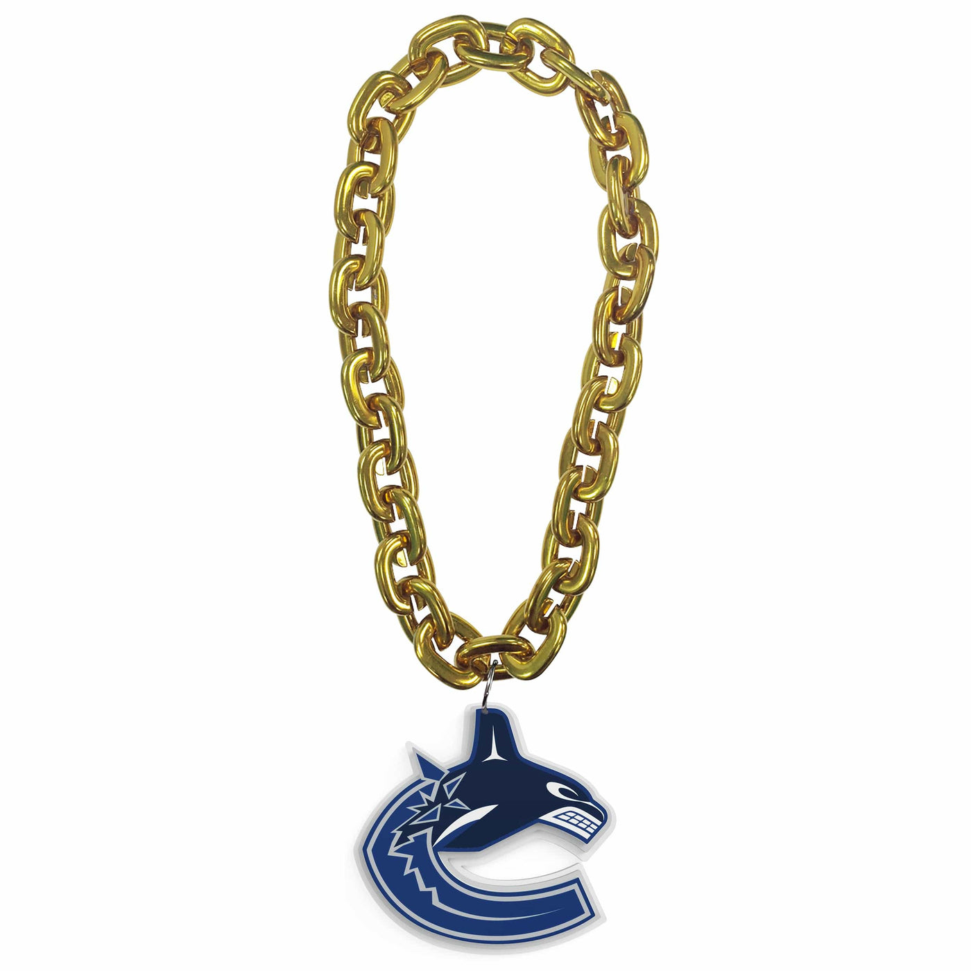 Large chunky gold chain with Vancouver Canucks Orca logo. Fan swag, Canucks Orca, Game Day, Fan Wear, fanwear