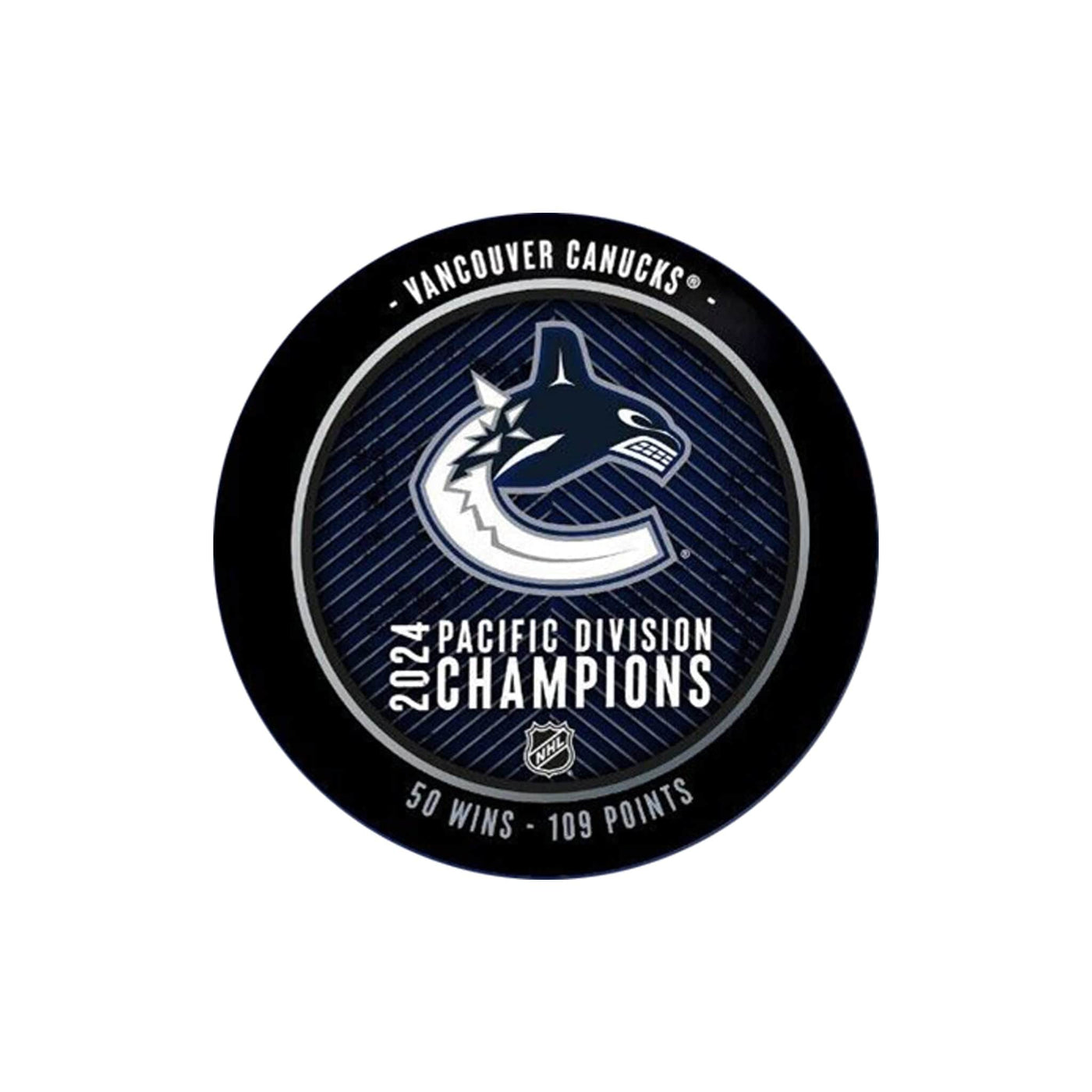 Inglasco NHL Pacific Division Champs 2024 Hockey Puck - Vancouver Canucks - TheHockeyShop.com