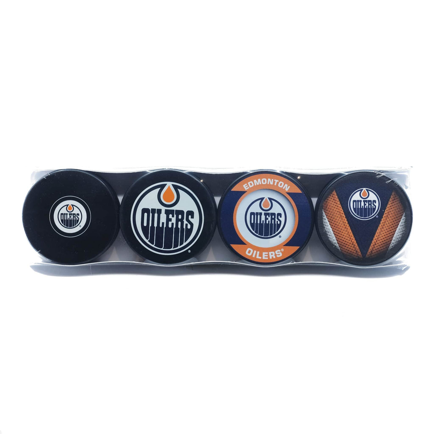 Edmonton Oilers Inglasco NHL Logo Hockey Puck (4 Pack) - The Hockey Shop Source For Sports