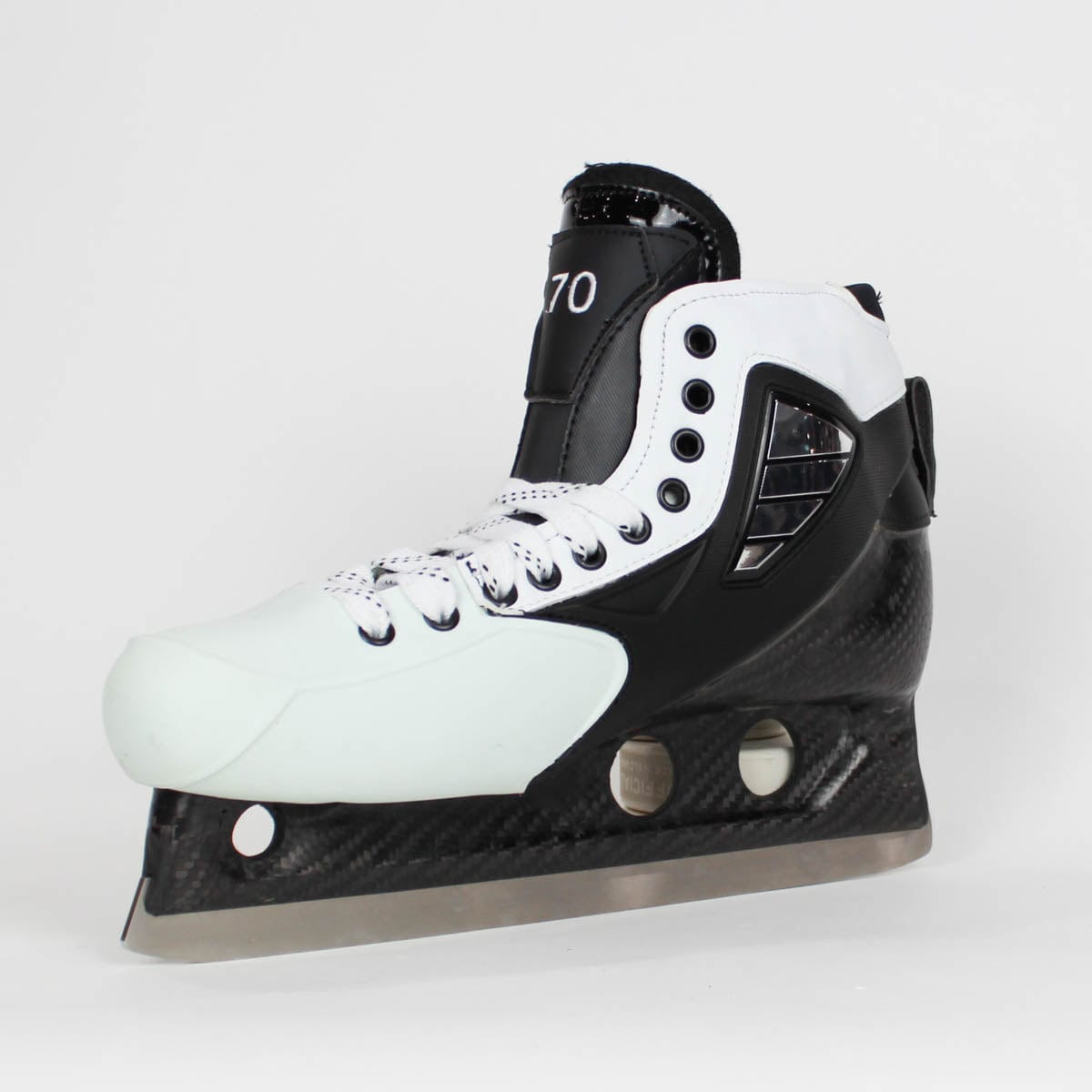 TRUE Senior One Piece Goalie Skates - Pro Stock - White Side/Toe - "70/71" - Size 10