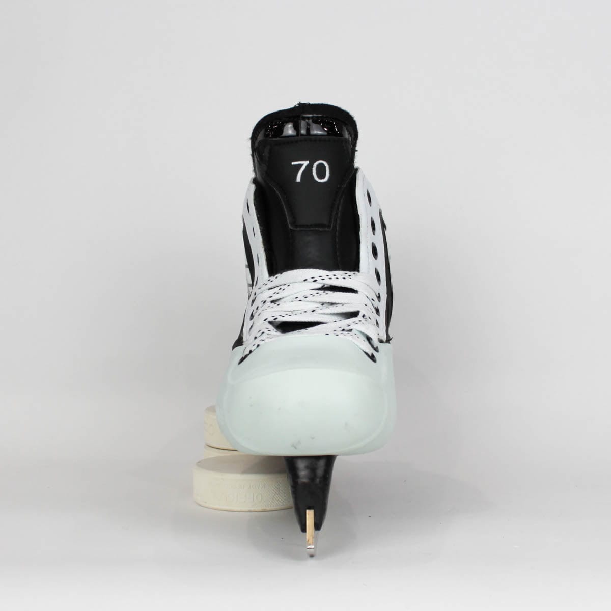 TRUE Senior One Piece Goalie Skates - Pro Stock - White Side/Toe - "70/71" - Size 10