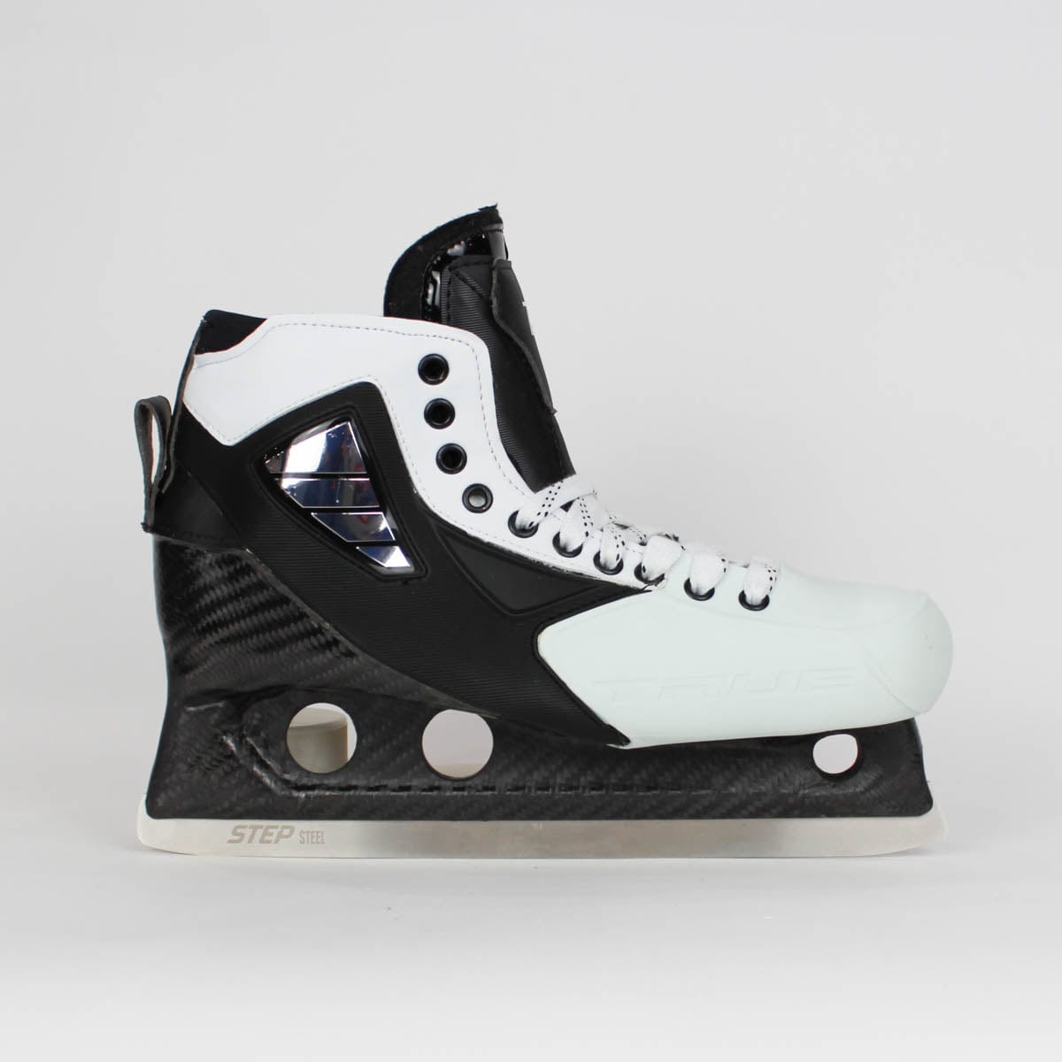 TRUE Senior One Piece Goalie Skates - Pro Stock - White Side/Toe - "70/71" - Size 10